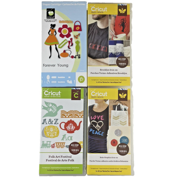 Cricut Cartridge x4 Forever Young Brooklyn Iron On Folk Art Boho LIKELY LINKED - Picture 1 of 10